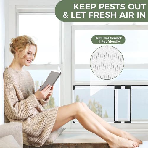 FLYZZZ Adjustable Window Screen (15.74H x 21-40W) 2-Pack White Adjustable Screens for Windows with Sturdy Aluminum Mesh– Horizontal Use Only