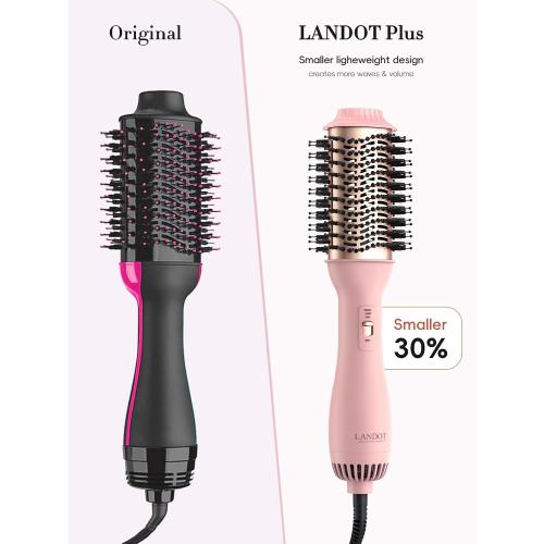 LANDOT Hair Blow Dryer Brush - One-Step Hot Air Brush for Fast Drying Smoothing Volumizing, Ionic Anti-Frizz Delivers Salon Blowout Results, 3 Heat/2 Speed Settings fit All Hair Types, Rose Gold Pink