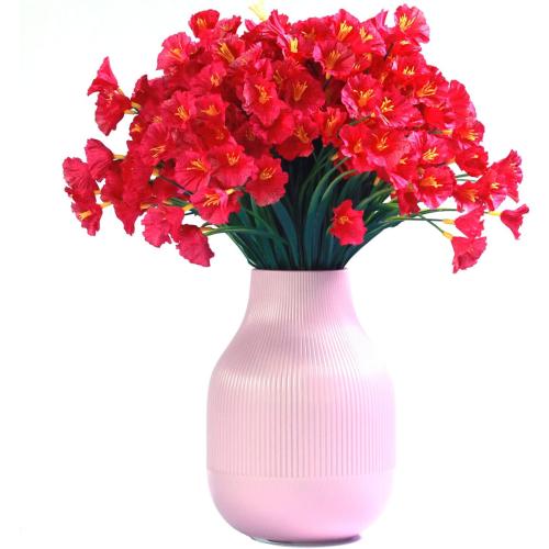 Artificial Fall Flowers for Outdoors,20 Bundles Outdoor Fake Plants UV Resistant Faux Silk Flowers for Autumn Outside Planters, Window Box Pot(Fushia)
