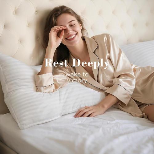 Bed Pillows Queen Size Set of 2, Hotel Collection, Down Alternative Soft Pillow for Back, Stomach or Side Sleepers, Striped White