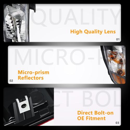 Headlight Assembly for 2010-2013 Kia Forte/Koup LX EX SX, Passenger & Driver Side Halogen Headlamp with Clear Lens Black Housing Amber Reflector, 1 Pair