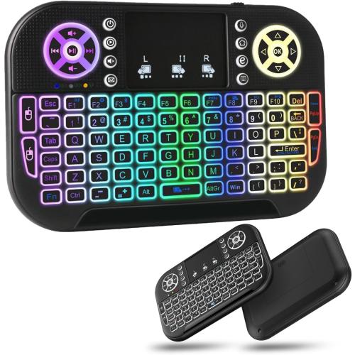 A8 Mini Bluetooth Keyboard, Dual Modes(2.4GHz/Bluetooth) Wireless Keyboard Controller with Touchpad Mouse Combo,3-7 RGB Backlits, Rechargeble, Remote Control for Computer/Tablet/Mobile Phone/TV Box