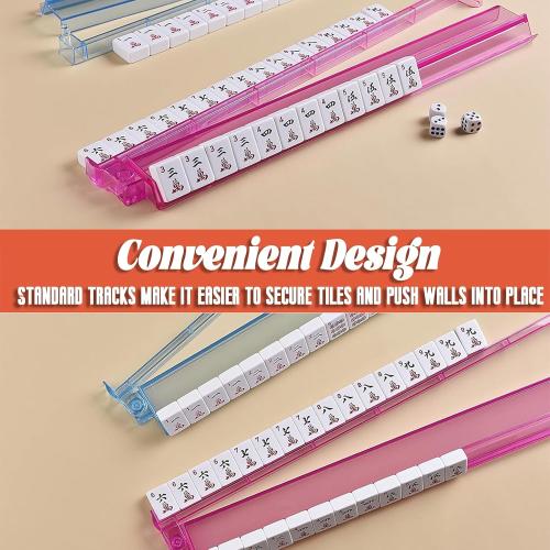 Mahjong All-in-One Tile Rack & Pusher, Clear Acrylic Mahjong Rack and Pusher Combo, Modern American Majiang Tile Racks Set of 4 (Multi-Color)