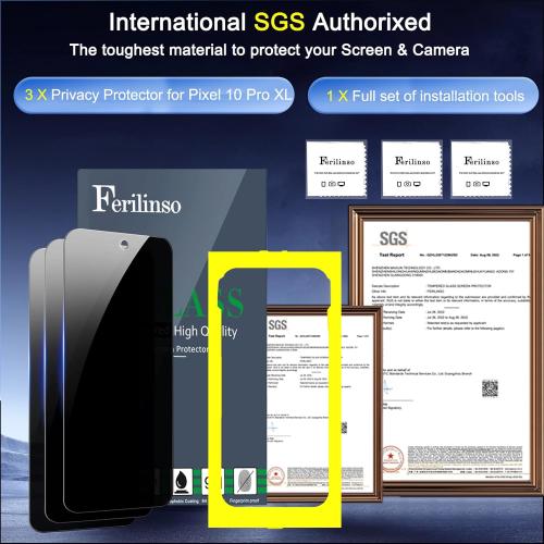 Ferilinso [Auto Dust Install] 3 Pack Privacy Screen Protector for Google Pixel 10 Pro XL, Tempered Glass Phone Case Friendly Accessories, Protector de Pantalla for Google Pixel 10 Pro XL