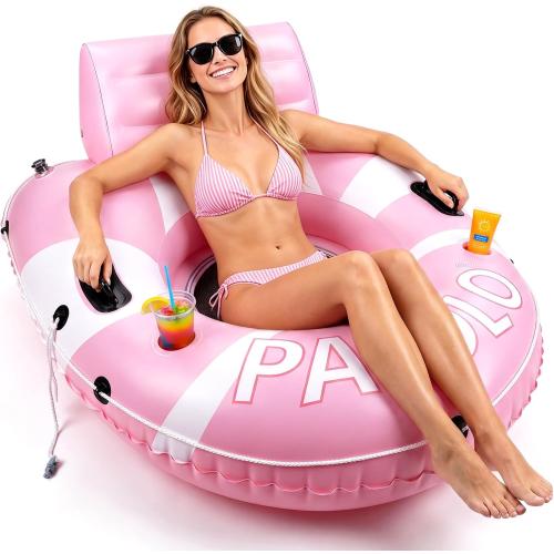 COLOR GREEN ❗❗River Tubes for Floating Heavy Duty, 53 Inflatable Pool Floats Adult, Water Tube with Mesh Seat, Full Support Headrest, 2 Cup Holder, 450lb Capacity - Ideal for Pool, River, Lake Float