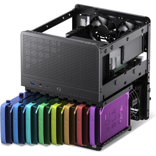 Black 9.17x10.31x11.73 JONSBO N3 Mini-ITX NAS PC Chassis, ITX Computer Case, 8HHD 1-SSDD isk Bays NAS Mini Aluminum with Steel Plate Case, Built-in 2x10cm Fan, Power Support: SFX105mm, Support 130mm CPU Cooler
