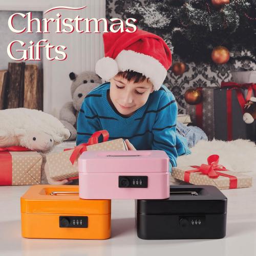 Cash Box with Money Tray and Combination Lock Metal Money Box Change Lock Box for Money 7.87 x 6.3 x 3.54 Orange