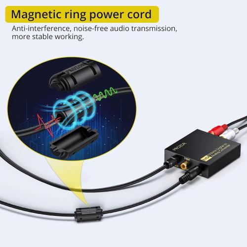 PROZOR 192Khz Digital to Analog Audio Converter Support 5.1CH Optical to RCA Converter with Magnetic Ring Power Cord Digital Toslink SPDIF to Analog L/R RCA 3.5mm Adapter for HDTV Blu-Ray DVD PS3 PS4