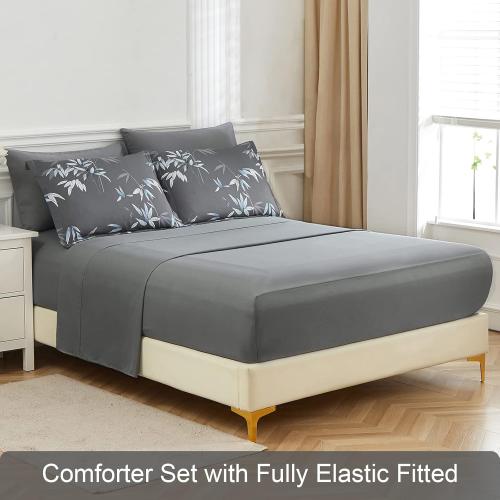 Comforter Set King Size - 7 Pieces Bed in a Bag, Bedding Set, Soft Lightweight Grey Comforter Sets with Sheets and Pillows (Grey,King)