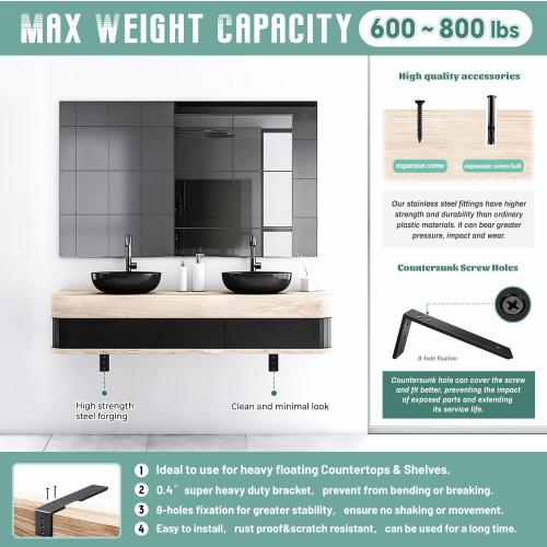 Countertop Support Brackets 3 Pack L Bracket Countertop Brackets 20 x 8 x 2.5 Heavy Duty 3/8 Thick Shelf Brackets Metal Corbels L Shape Bracket for Wood Shelf/Quartz/Granite/Concret Countertops