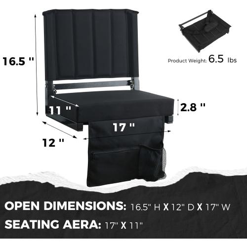 SPORT BEATS Stadium Seats with Back Support Bleacher Chairs with Back and Cushion Thick Padded Bleacher Seats Includes Shoulder Strap Black 1pc Regular - 17 W x 12 D x 16.5 H