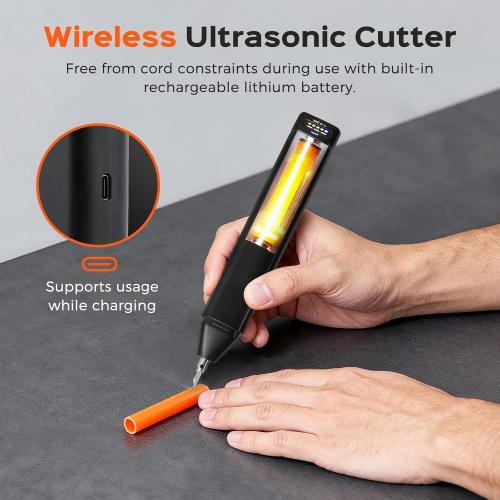 Bonvoisin Ultrasonic Cutter Knife Crodless Handheld 30W 40KHz with Rechargeable Battery, 50 Replacement Blades for Plastic, Acrylic, Carbon Fiber Sheets, Thin Circuit Boards, 3D Printed Models