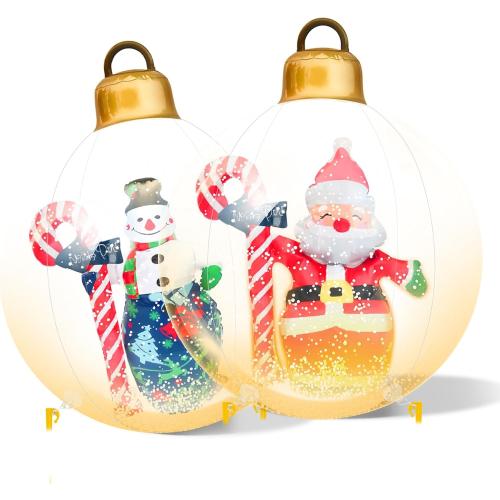 Inflatable Christmas Snowman Ball, 24 Inch Large Inflatable Outdoor Decorations Balls, Christmas Xmas Blow Up Ball for Yard (2-red&Green)