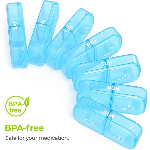 AUVON XL Weekly Pill Organizer 2 Times a Day, Pill Box 7 Day with One-Side Large Openings for Easy to Use, Blue AM PM Pill Case for Medication, Vitamins, Fish Oils, Supplements