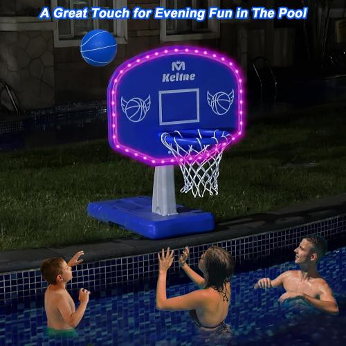 LED Pool Basketball Hoop, Solar Powered Poolside Basketball Hoop for Pool with Colorful Lights, Oversized Water Basketball Hoops with 2 Balls/Pump, Light Up Pool Games for Adults Teens.