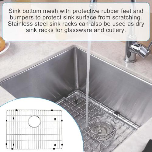 EBG1914 Stainless Steel Sink Grid and Protector, 19 x 14 With Rear Drain for Single Bowl Kitchen Sink Bottom