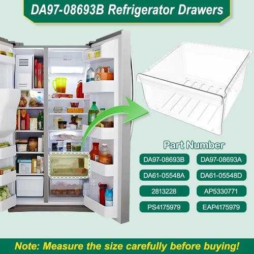 UPGRADED DA97-08693B Refrigerator Crisper Drawer Replacement Compatible with Samsung Fridge Crisper Drawer Parts RS25J500DSR RS25J500DSG DA97-08693A RS25H5000BC Upper Refrigerator Crisper Drawer Bin