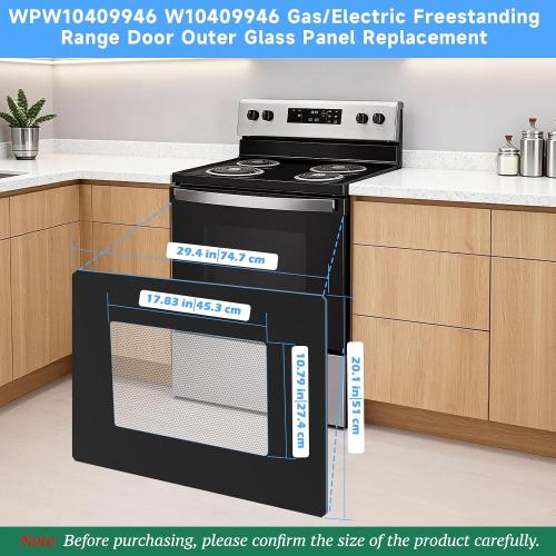 Upgraded WPW10409946 W10409946 Gas/Electric Freestanding Range Oven Stove Door Outer Glass Panel Replacement Compatible with Whirlpool Gas/Electric Range Oven Stove Parts 2210188 AP6021060 PS11754380