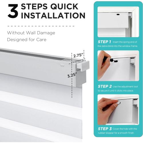 Joydeco No Drill Zebra Blinds for Windows, Cordless Dual-Layer Privacy Zebra Shades for Indoor Windows, Easy to Install, Light Filtering Sheer Blinds for Home (Off-White,35 W x 75 H)