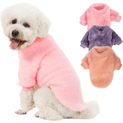 One size Dog Sweater, 3 Pack Dog Sweaters for Small Dogs, Dog Clothes for Small Dogs Girl Boy, Ultra Soft and Warm Puppy Sweater Dog Coat for Winter Christmas (S, Pink Purple Peach)