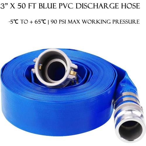 Discharge Hose Pump Kit Includes3 x 50' Blue PVC Backwash Hose & 3 x 20' Green PVC Suction Hose with Aluminum Camlock Fittings, Steel Hole Suction Strainer and Cam and Groove Adapter