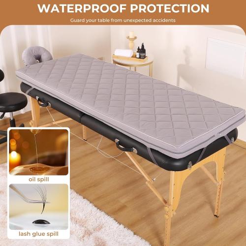 Size 3.2 Inch Color Grey Lash Bed Topper Set,Gel Memory Foam Massage Bed Topper, Waterproof Fluffy Pillow Top Cover for Spa Esthetician Wax,Includes Grey Massage Table Toppe & Face Rest Cover