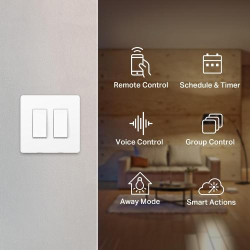 Kasa Smart Switch 2-Gang HS200-2, Single Pole,Neutral Wire Required, 2.4GHz Wi-Fi Light Switch Compatible with Alexa and Google Home, UL Certified, No Hub Required, White (no test)