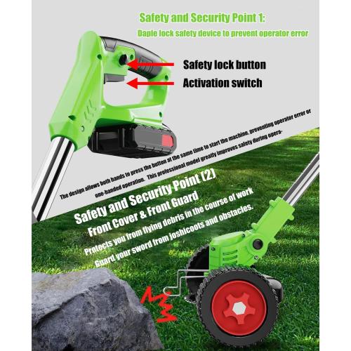 Electric Weed Wacker Cordless, with 2 X 21V 2.0Ah Battery Powered, 3 in 1 Stringless Grass Trimmer/Mini Mower/Brush Cutter Cordless， 4 Types of Cutting Blades, Brush Cutter for Lawn Yard Garden