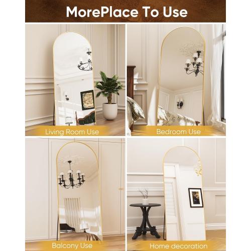 Full Length Mirror, 60x20 Floor Mirror, Arch Floor Standing Mirror Freestanding Arch Full Body Mirrors with Stand for Bedroom, Hanging Mounted Mirrors for Living Room Cloakroom, Gold