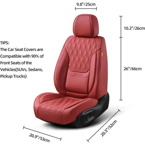 Car Seat Covers Front Pair, Breathable Leather Automotive Front Seat Covers with Headrest, Universal Automotive Vehicle Seat Cover for Most Sedan SUV Pick-up Trucks, Wine Red