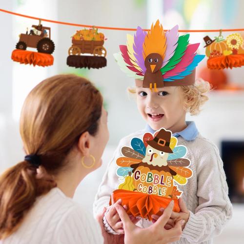 9PCS Premium Fall & Thanksgiving Party Decorations Set - Autumn Honeycomb Centerpieces, Table Toppers - Ideal as Fall Classroom Decorations, Thanksgiving Birthday Supplies & Autumn Party Decorations