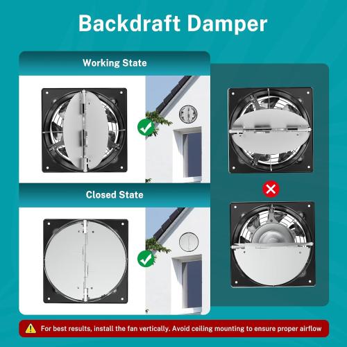 HG Power 8 Inch Exhaust Fan with Switch, Powerful Kitchen Exhaust Fan with Damper, Potable Window Exhaust Fans, Small Fume Extractor Ventilation Fan for Attic, Shop, Smoking Room, Garage