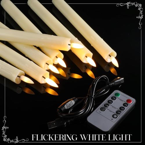 Retisee 4 Sets Rechargeable Flameless Taper Candles with Remote and Timer 9.8 Battery Operated Flickering Pillar Candles LED Dripless Wax Candlesticks for Christmas Home Window Fireplace