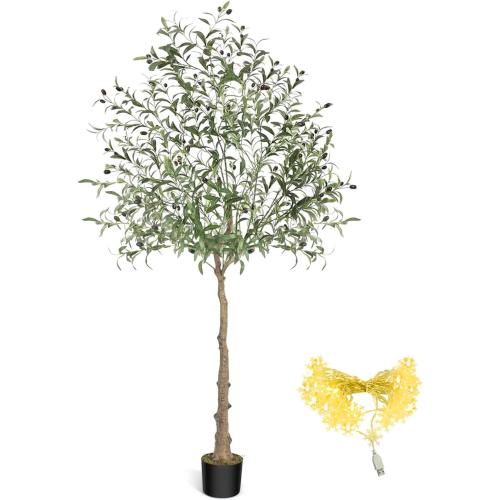 Velener Artificial Olive Tree 6FT Tall with 32ft USB Snowflake Light Strip, Large Fake Potted Silk Olive Plant Indoor with Faux Leaves and Lifelike Fruits for Home Office Decor Outdoor