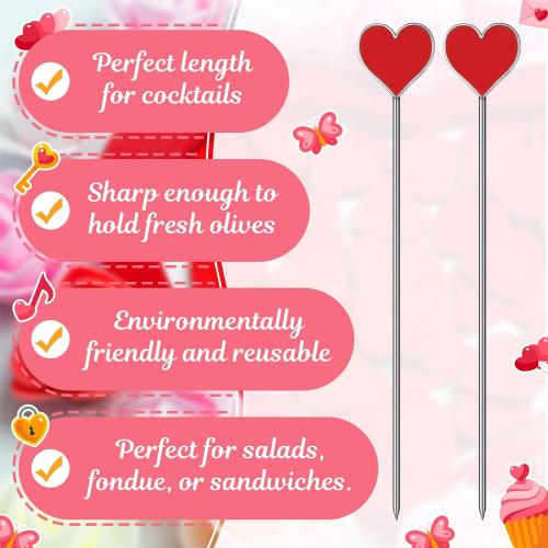 Qinyoung 20 Pcs Mothers Day Cocktail Picks Stainless Steel Red Heart Pick 4.7 Metal Food Toothpicks Reusable Decorative Food Picks Cocktail Skewers Mother's Day Gifts Wedding Birthday Party