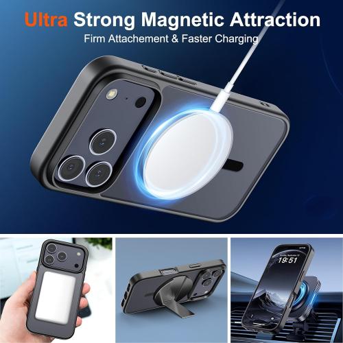 SUPFINE Magnetic for iPhone 17 Pro Case (Compatible with MagSafe)(Military Grade Drop Protection) Translucent Matte Shockproof with Anti-Fingerprint Phone Cover,Black