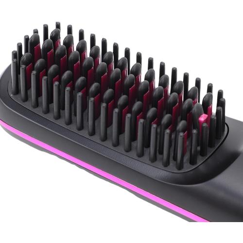 Pongnas Cordless Hair Straightener Brush LED Display Portable Hot Brush 3 Temperature Settings Type C Fast Charging All Hair Type (Black)