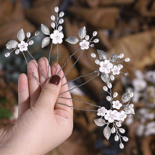 Yean Flower Bride Wedding Hair Pins Silver Leaf Bridal Hair Pieces Pearl Hair Accessories for Women and Girls (Pack of 5)