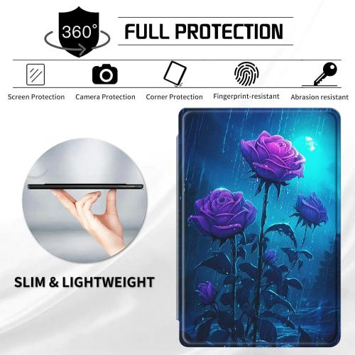 for iPad Pro 13 inch Case 2024 M4 with 360 Degree Rotating Stand Protective Smart Cover with Auto Wake Sleep Case for iPad Pro 13 inch 7th Generation 2024 - Purple Roses Flower in The Rain