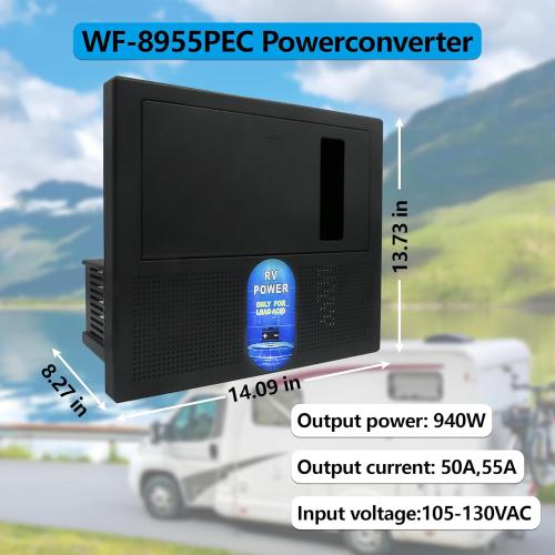Black WF-8955PEC Power Center rv Converter 55 amp Compatible with WF8900 Series RV Converter Charger for rv,Camper，Travel Trailer
