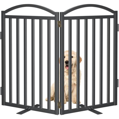 Malier Metal Freestanding Dog Gate, 32'' Height Outdoor Indoor Dog Fences, Extra Wide Foldable Puppy Gate for Stairs (Black, 【2 Panels】 40''W × 32''H)
