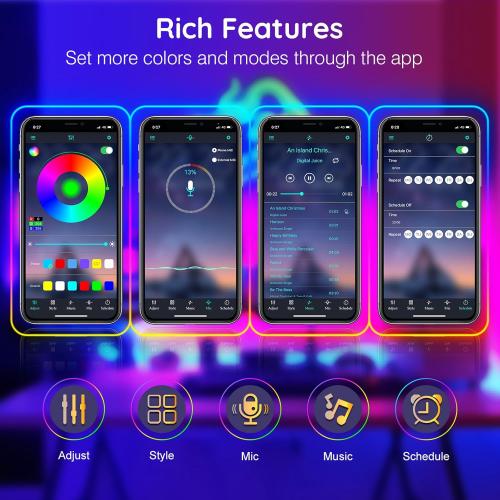 FBZ 200Ft Led Rope Lights, Flexible Neon Lights Control with App/Remote, Multiple Modes, IP65 Outdoor RGB Waterproof, Music Sync Gaming Light Strip for Bedroom Decor
