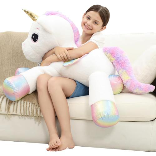 44 Inch Giant Unicorn Stuffed Animal Pillow, Cute Soft Big Unicorn with Rainbow Wings Large Plush Toy, Gifts for Girlfriend Girls Boys Kids Birthday Valentines Christmas