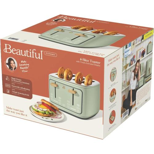 4 Slice Toaster with Touch Control Panel, 1800W Fast Heating, 7 Toast Shade Levels, Extra Wide Slots for Bagels, Removable Crumb Tray (Sage Green)