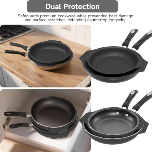 Silicone Pan Protectors & Separators for Stacking (10 & 12 Inch) - Non-Toxic, Heat-Resistant Pads | Dishwasher Safe, Durable Cookware Protector (Black, Mixed)