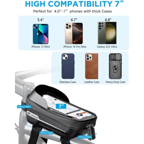 whale fall Bike Frame Bag Waterproof, 3D Eva Hard Shell, Bike Phone Holder, Bicycle Top Tube Bag, Cycling Pouch with Rain Cover, Bike Accessories for Phones Under 7