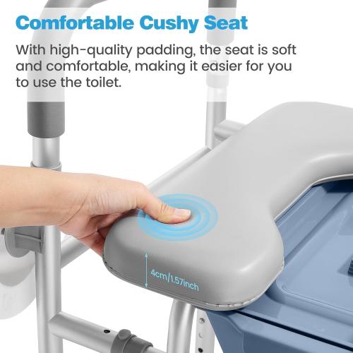 Raised Toilet Seat with Handles, HSA 400LB Adjustable Width and Height Elevated Toilet Seat Riser for Seniors with Cozy Padded Armrests Handles Paper Holder Bedside Commode for Elderly, Silver