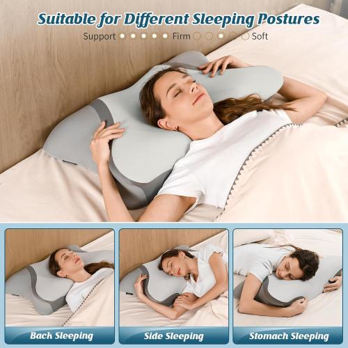 Cervical Neck Pillow for Pain Relief - Ergonomic Bed Pillow for Sleeping, Contour Orthopedic Memory Foam Pillows for Neck Support, Cooling Side Sleeper Pillow for Back Stomach Sleepers with Pillowcase