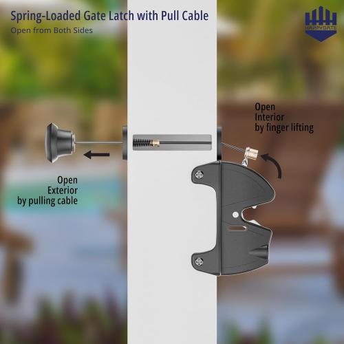 Key Lockable Two Sided Gate Latch for Wooden Fence with Pull Cord