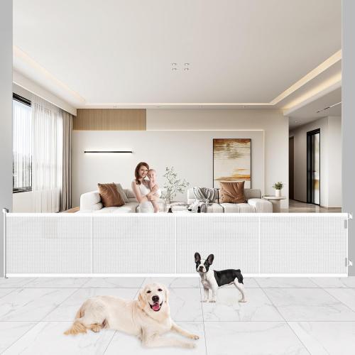 Pawtners Retractable Baby Gates Extra Wide, 41 Tall Extends up to 200 Wide, Dog Gate Indoor for Stairs, Pet Gate with Support Rods for Doorways Hallways Garage Indoor & Outdoor-White